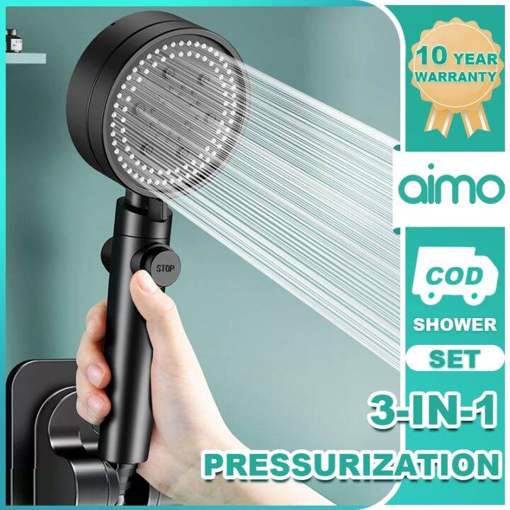 Aimo 3 In 1 Shower Head Set 5-Speed Booster Shower With Hose Portable ...