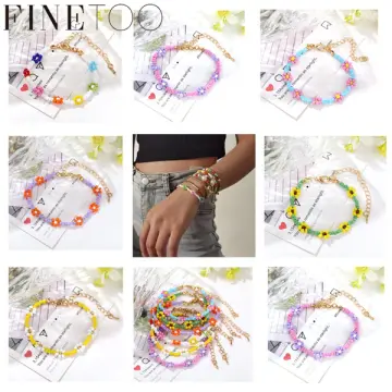 FINE TOO Korean Style Beads Bracelet Simple Sweet Cute Flower Bracelets for  Women Fashion Accessories Jewelry