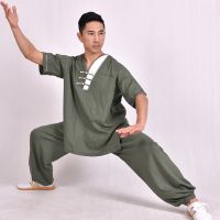 Spring Summer Men Women Wushu Clothing Taichi Uniform Kongfu Suit Short Sleeve Shirt Long Trousers Cotton Flax Male Female Sets