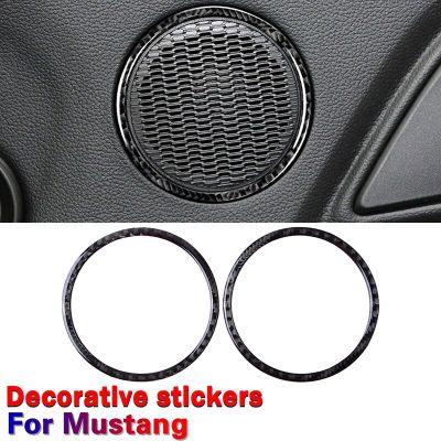 Car Door Horn Ring Sticker Real Carbon Fiber Audio Speaker Frame Trim Fit For Ford Mustang 2015-2018 2019 Decorative Accessories