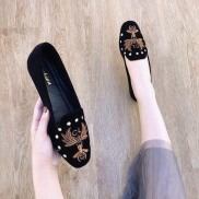 giày búp bê nữ đế bệt thêu ong cực êm chân