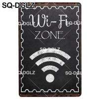 ใหม่ Wi-Fi Zone ป้ายดีบุกตกแต่งผนังฟรี WiFi มีอยู่ที่นี่โลหะงานฝีมือภาพวาดโล่ไม่มี WiFi โปสเตอร์ศิลปะ23T 0707