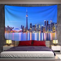 Neon City Architecture Night View Tapestry Wall Hanging Art Landscape Hippie Tapiz Mystery Bedroom Living Room Home Decor