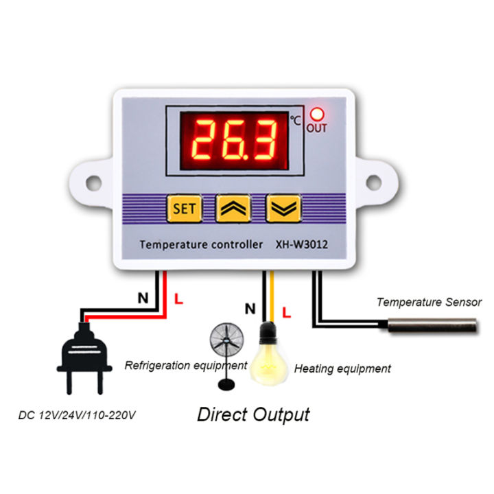 xh-w3012ควบคุมอุณหภูมิดิจิตอลความแม่นยำสูงไฟฟ้ากระแสตรง12โวลต์24โวลต์110-220โวลต์สวิทช์ควบคุมอุณหภูมิ30-220