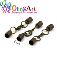 OlingArt สายหนังกลมพู่สร้อยบรอนซ์6มม. แบบจีบปลายหมวกตะขอก้ามปูกระดุมสำหรับการทำเครื่องประดับแบบทำมือ