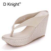 D Knight Summer Bohemian Sandals Women Black Slip On Platform Wedges Sandals Big Size 41 9.5cm High Heel Slippers Flip Flops Red