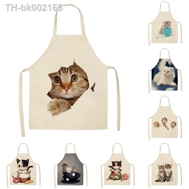 1pcs-lovely-cat-pattern-kitchen-apron-for-women-kids-custom-cotton-linen-bibs-cute-aprons-cleaning-pinafore-home-cooking-53x65cm