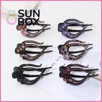 SUN BOX แฟชั่นผู้หญิง หมวก เครื่องมือจัดแต่งทรงผม ยืดหยุ่นได้ กิ๊บติดผม Rhinestone กรงเล็บกลวง อะคริลิค ดอกไม้หัวใจ