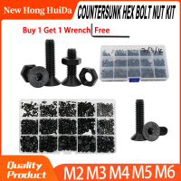 M3 M4 M5 M6เกรด10.9โลหะผสมเหล็กสีดำ Countersunk หัวแบน Hex Bolt Nut ชุดไฟฟ้าเครื่องสกรู Hexagon Allen Bolts