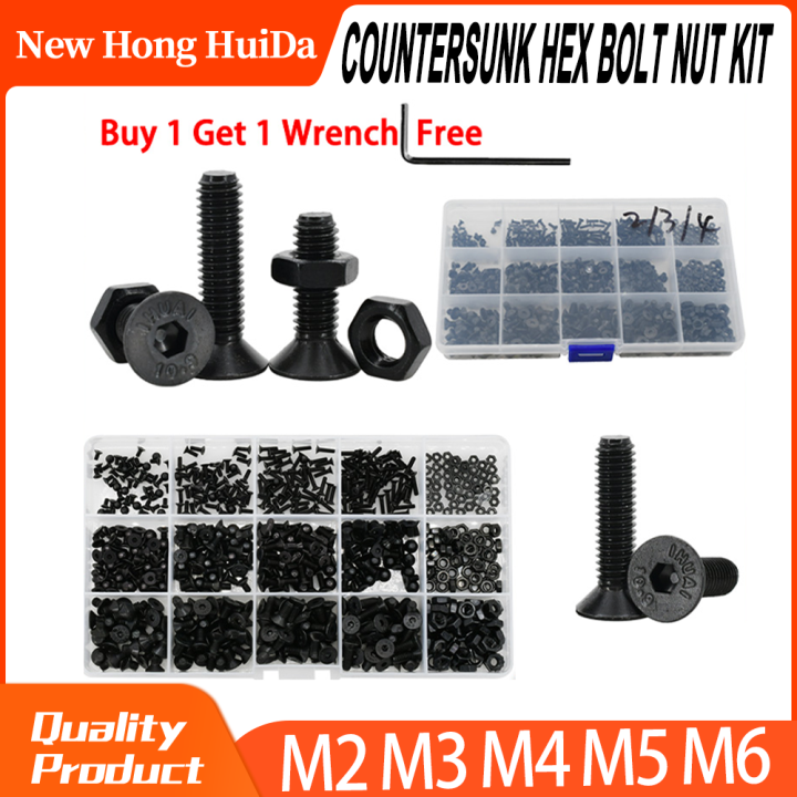 m3-m4-m5-m6เกรด10-9โลหะผสมเหล็กสีดำ-countersunk-หัวแบน-hex-bolt-nut-ชุดไฟฟ้าเครื่องสกรู-hexagon-allen-bolts