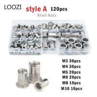 120/100Pcs M3 M4 M5 M6 M8 M10 M12 Stainless steel Flat Head Threaded Carbon Steel Rivnut Insert Nutsert Cap Rivet Nut Tool Set Nails  Screws Fasteners