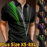 Mens Fashionable and Comfortable Simple Business Shirt Casual Zip Lapel Short Sleeve Fashion Print Short Sleeve Zip S-6XL