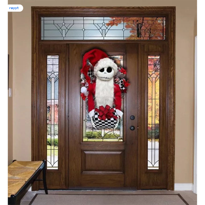 พวงหรีดประตูหน้าสำหรับตกแต่งคริสต์มาสขอบคุณพระเจ้าพวงมาลัยพีวีซีเทียมคริสต์มาส
