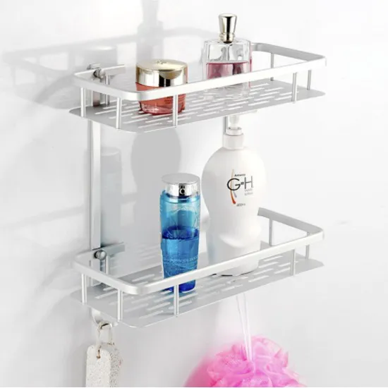 2 Layer Aluminum Bathroom Wall Rack Storage Organizer with Hook | Lazada PH