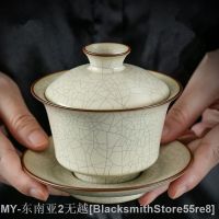 【hot】■₪ Ru Kiln Sancai Cover High-end Set Cracked Chinese Large Household Non Hot Cup