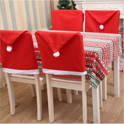 Red Christmas Hat Chair Back Cover Xmas Chair Decoration Santa Claus Christmas Decor Home Decor