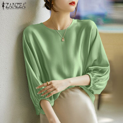 (เคลียร์สต๊อกขาย)(จัดส่งฟรี) เสื้อสตรีสไตล์เกาหลี Fancystyle ZANZEA เสื้อผู้หญิงแขนพองผ้าซาตินยืดหยุ่นเสื้อท็อปส์ลำลองหลวม OL #10