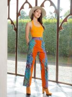 WINAWA CLARA PANTS - African Straight Leg Pants กางเกงขายาวผญ กางเกงเอวยืดผญ กางเกงลายแอฟริกัน กางเกงขายาวแฟชั่น กางเกงแฟชั่นผญ ซิปข้าง ยางยืดหลัง