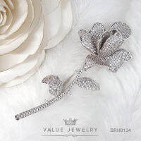 เข็มกลัด ฝังคริสตัลละเอียด ลายดอกไม้ Flower Rose ขนาดใหญ่ เครื่องประดับ BRH0134 ValueJewelry