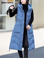 ✺ gsgw Botvotee-Colete longo de Parkas feminino moda coreana sem mangas jaqueta com capuz grosso quente casacos elegantes outono inverno novo 2023