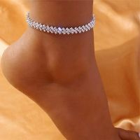 Shining Cubic Zirconia Chain Anklet for Women Fashion Silver Color Ankle Bracelet Barefoot Sandals Foot Jewelry Headbands