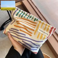 W04 Dreamerhouse Corduroy Contrast Color Striped Cosmetic Bag Portable Travel Business Trip Skin Care Product Storage Toiletry