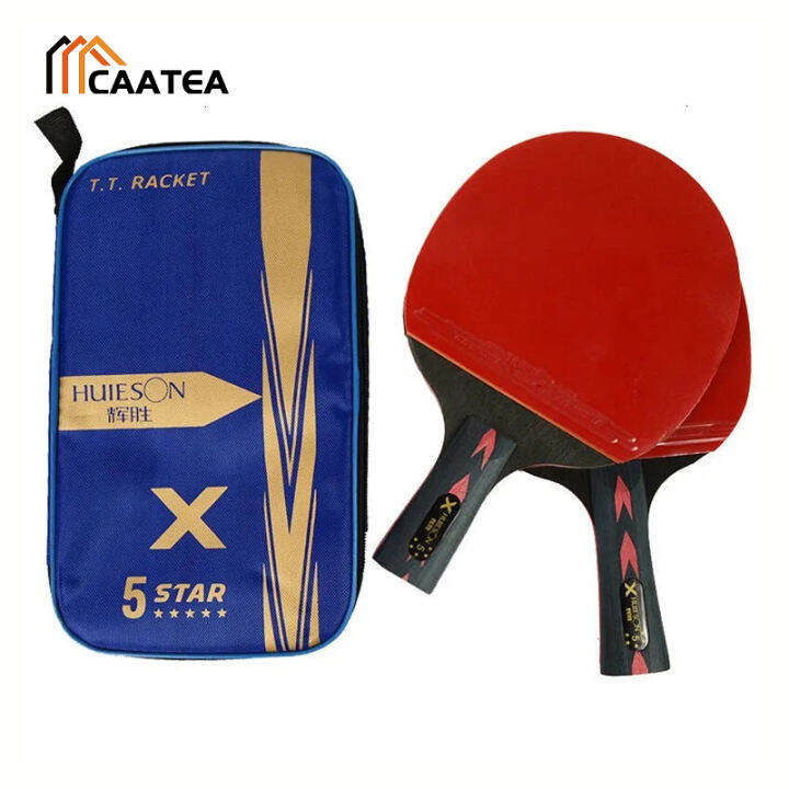 Huieson 2Pcs 5 Star Carbon Table Tennis Racket Set Two Rackets And