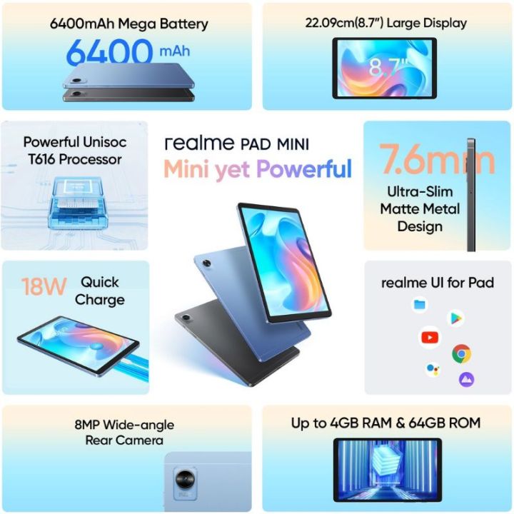 realme-pad-mini-ram-3gb-rom-32-gb-แท็บเล็ต-tablet-แท็บเล็ตrealme-เรียวมี-จอใหญ่-สเปคดีจากแบรนด์ดัง-ราคาถูก-หน้าจอ-8-7-นิ้ว-unisoc-tiger-t616