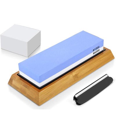1000 6000 Grits Two Sides Professional Whetstone Knife Sharpener, Premium Water Whetstone on Non-Slip Silicone Holder &amp; Bamboo Block, Includes Grinding Aid &amp; Fix Stone