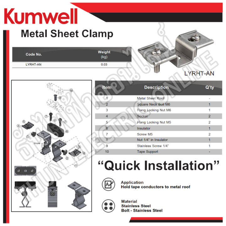 kumwell-เมทัลชีทแคลมป์-แบบเจาะยึด-lyrht-an-metal-sheet-clamp-ตัวยูหงายรับฐาน-u-clip-stainless-kumwell-พร้อมส่ง-ส่งไว-ธันไฟฟ้าออนไลน์