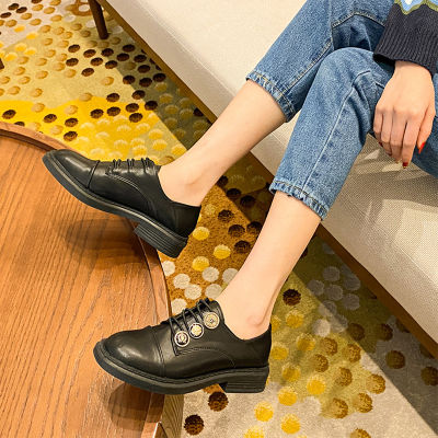Metal Buckle 2021 Fashion Womens Lace Up Casual Autumn for Designer Oxfords Loafers Genuine Leather Ladies Shoes