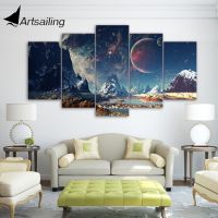 Lizhanmin 5ชิ้นผ้าใบ Art Space Planet Snow Lake Galaxy ภาพวาด Modular Decor Wall Art รูปภาพสำหรับห้องนั่งเล่น