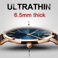 DE9H ใหม่ ธุรกิจที่เรียบง่าย คลาสสิค 6.5 มม. Ultra Thin สายหนังแท้ นาฬิกาข้อมือควอตซ์ นาฬิกาสำหรับผู้ชาย