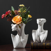 NIFLHEIM Ceramic Vintage White Human Face Flower Vase Bust Decorative Pot Home Desktop Living Room Interior Decoration Ornament