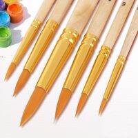 6pcs Nature Wood Handle Nylon Hair Flat Round Filbert Angular Shape Artist For Watercolor Oil Acrylic Painting Brush Set