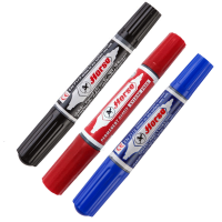 ปากกาเคมี 2 หัว ตราม้า สีน้ำเงิน ดำ แดง ปากกาเคมีหัวตัดและหัวกลมในด้ามเดียวหัวกลม ขนาดหัว 2 มม. และหัวตัด ขนาดหัว 5 มม.