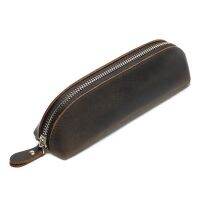 【CW】 Retro PU Leather Pencil Case With Zipper Pen Holder Stationery Case For Students / Business People / Office