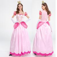 Adult Princess Peach Costume Women Cosplay Party Halloween Masquerade Dress Up Clothing For Women Pink Fancy Dress