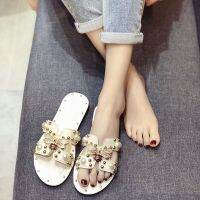 Summer New Rhinestone Transparent Fashion Flat Beach Roman Sandals Ladies Step In Sandals Plat Parisian Channel Style Gimi Flat Formal Sandals For WomensInternet Hot Slippers Womens Summer Student Outer Wear2021New Korean Style Rivet Casu