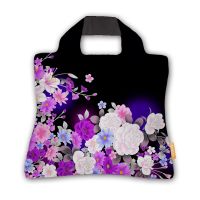 Black Bottom Purple Flower Large Folding Eco-Friendly Shopping Bag Fashion Printing Grocery Bag Portable Single Shoulder Cloth Bag To Picture Customization 〖WYUE〗