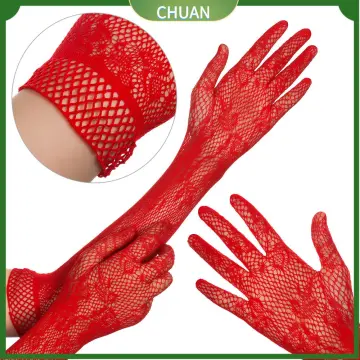 Floral Stretch Lace Gloves –