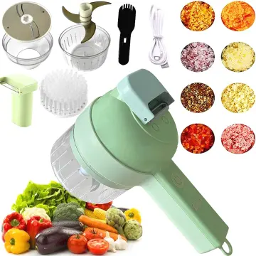 4 in 1 Handheld Electric Vegetable Cutter Set, Wireless Chopper, Garlic Mud  Masher, Portable Fruit and for Garlic, Pepper, Chili, Onion, Potato, Meat