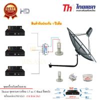 Thaisat 1.5M. C-Band ชุดจานดาวเทียมตะแกรงไทยแซท (ติดตั้งผนัง) +PSI S2 HD x3 พร้อมสาย RG6 20m.x3