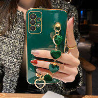 เคสซิลิโคนห่วงโซ่ชุบสร้อยข้อมือรูปหัวใจความรักสำหรับ Samsung Galaxy S23 A52 A53 A73 A13 A32 4G 5G A 52 32 13 73 A72ฝาครอบ A33 A23