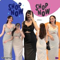 SS18732 เดรสยาว เว้าหน้าท้อง ลายฉลุ Long dress, cut out the belly, cut out