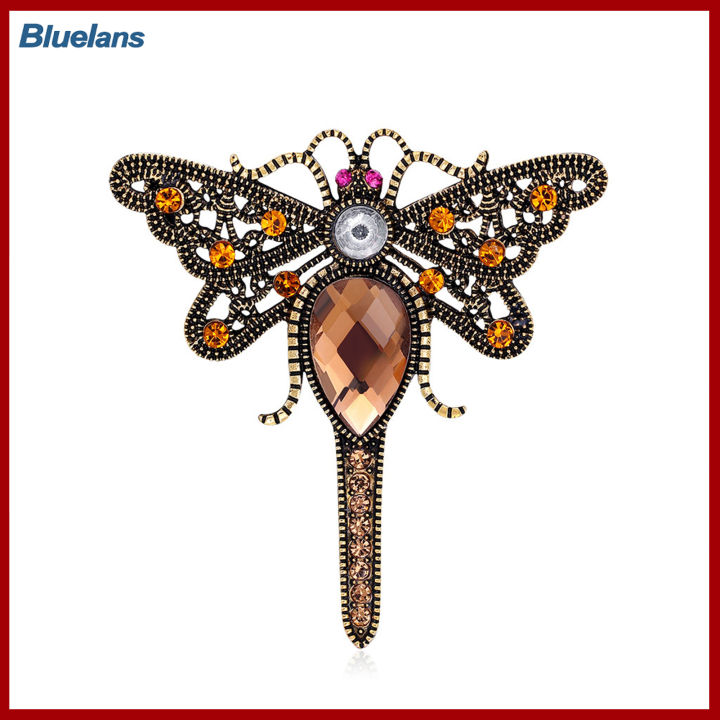 bluelans-พลอยเทียมรูปแมลงปอหมุดเข็มกลัดตกแต่งเสื้อผ้าเข็มกลัดปกเสื้อแนวย้อนยุคที่หรูหรา
