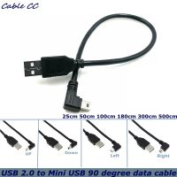 USB 2.0 Pria Ke USB Mini B Tipe 5pin 90 Derajat Naik Turun Kiri Kanan Kabel Data Pria Miring 0.25M/0.5M