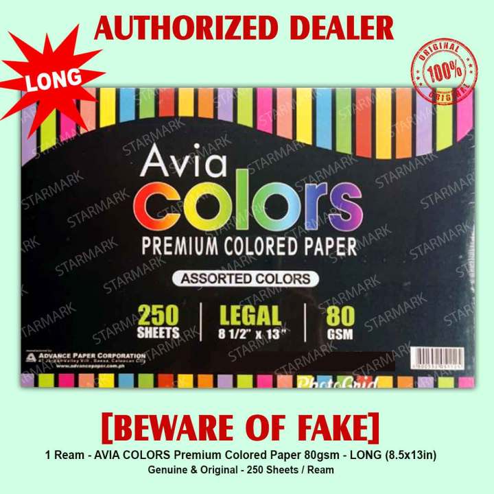 Avia Colors Premium Colored Bond Paper Papers Long 85x13in 80gsm Assorted Colors In 1 Ream 250 6224