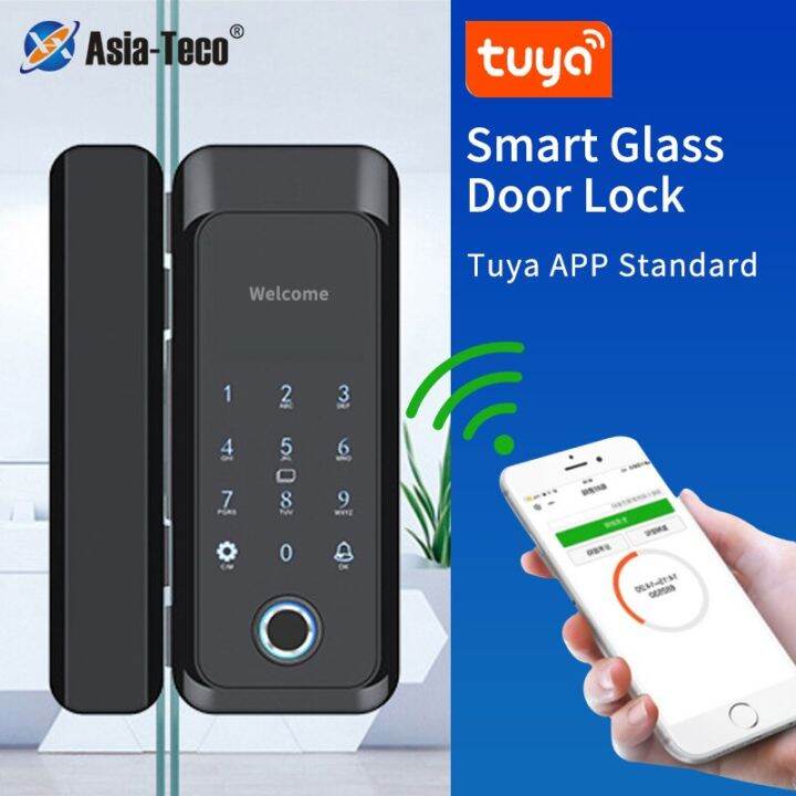 Smart Glass Door Biometric Fingerprint Lock Tuya APP Bluetooth Control