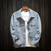 New Denim Jacket Mens Hiphop Streetwear Punk Rave Motorcycle Cowboy Graffiti Ripped Jacket Light Blue Outwear Brand Jeans Coat